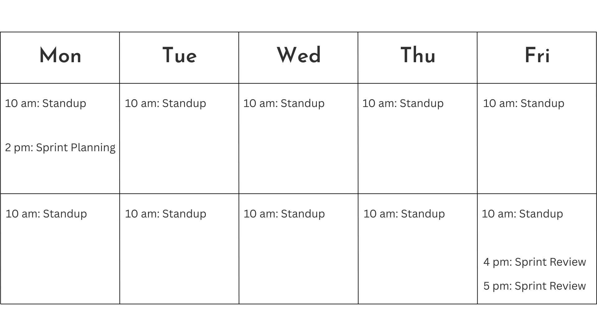 Sprint Calendar Example